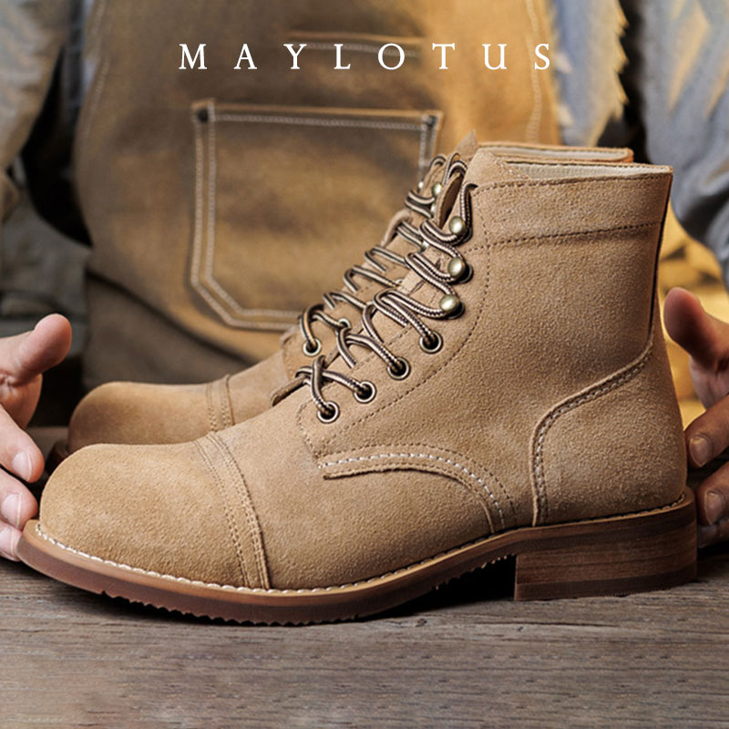 Men Shoes Type - Suede Boot Goodyear-Welted Motorcycle Rugged Heritage